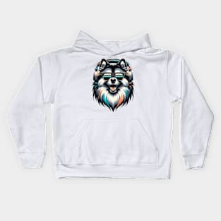 Keeshond Smiling DJ with Headphones and Sunglasses Kids Hoodie